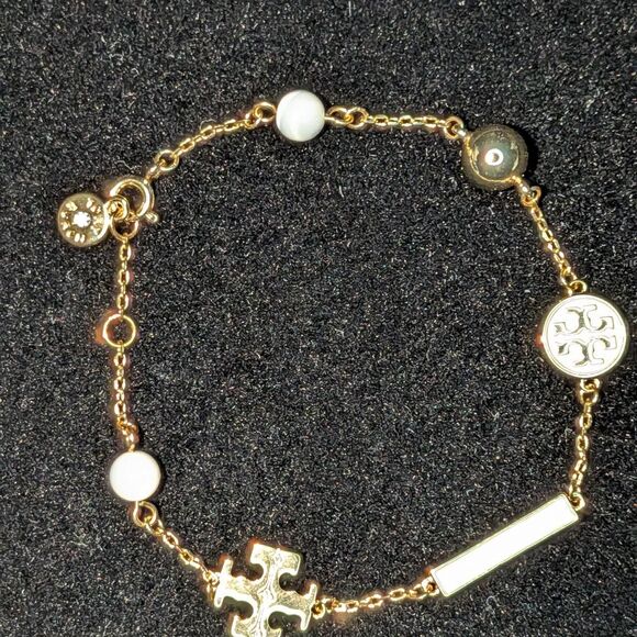 Tory Burch gold icon white enamel 2 piece set - Picture 3 of 7